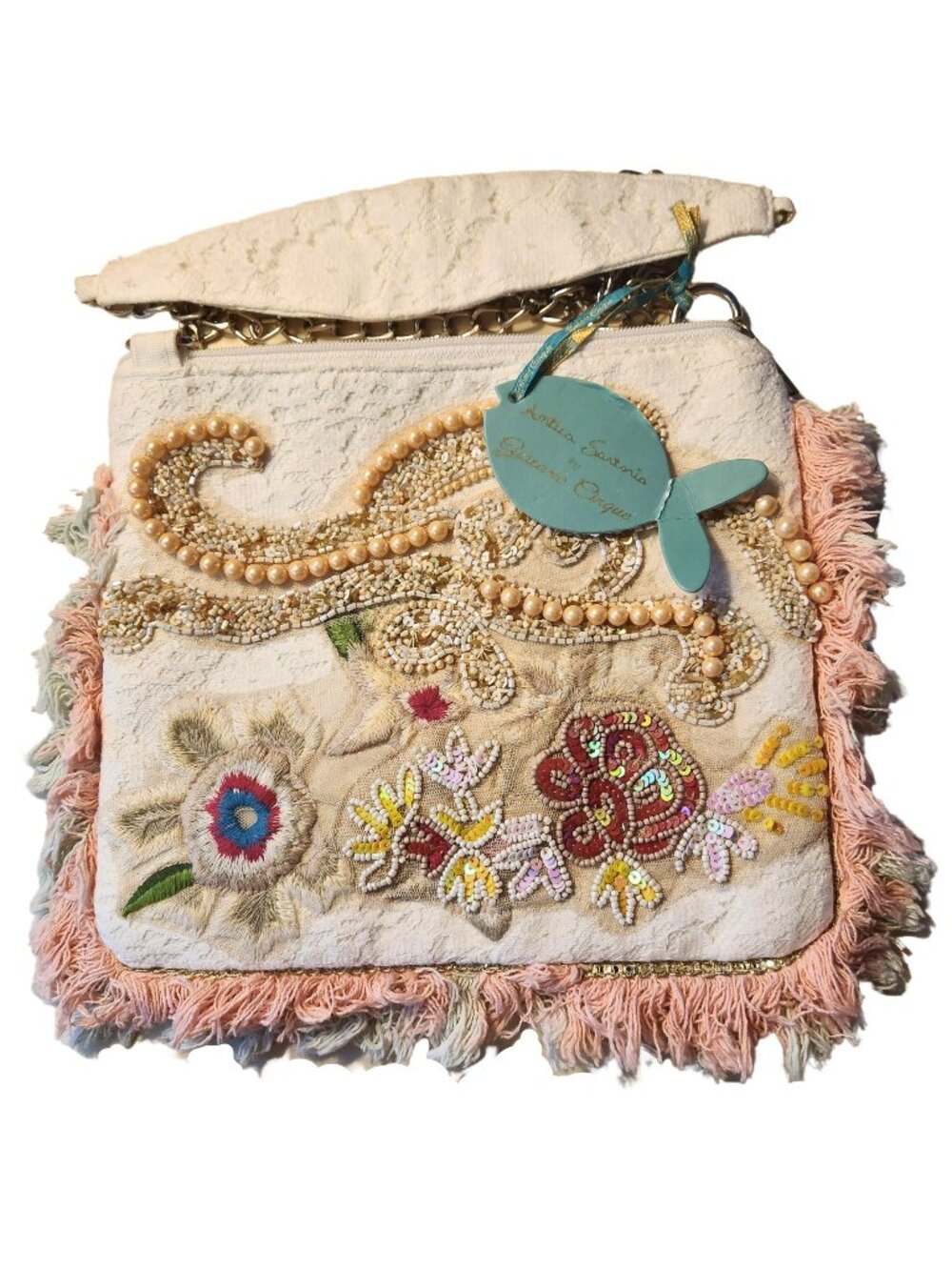 ANTICA SANTORIA Cloth, Lace & Pearls Handbag Shoulder Bag New w/Tag